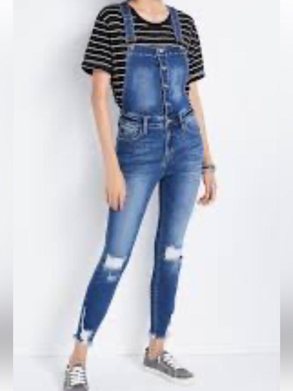 KanCan Button Fly Distressed Skinny Denim Overalls Size Large NWT